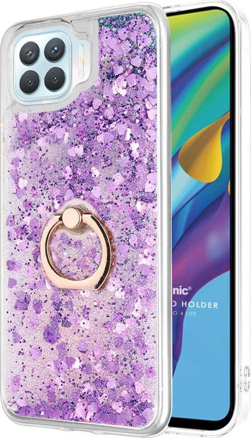 Oppo Reno 4 Lite Kılıf Glitter Liquid Holder Mor