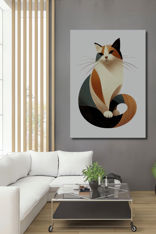 Renkli Minimalist Kedi Dekoratif Ahşap Mdf Dikdörtgen Ev,İşyeri Duvar Tablo