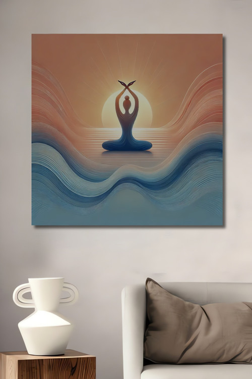Yoga Meditasyon Silueti Günbatımı Dekoratif Ahşap Mdf Dikdörtgen Ev,İşyeri Duvar Tablo