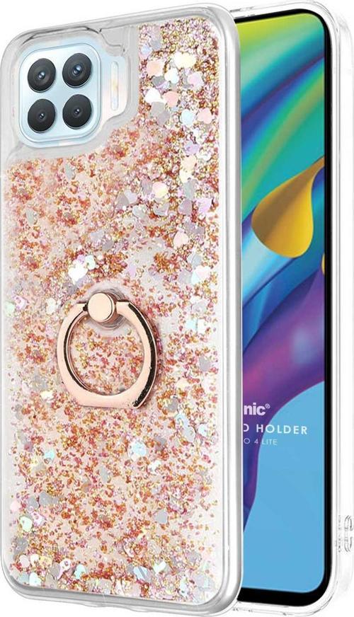 Oppo Reno 4 Lite Kılıf Glitter Liquid Holder Gold