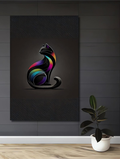 Gökkuşağı Kedi Modern Sanat Ahşap Mdf Dekoratif Dikdörtgen Ev,İşyeri Duvar Tablo