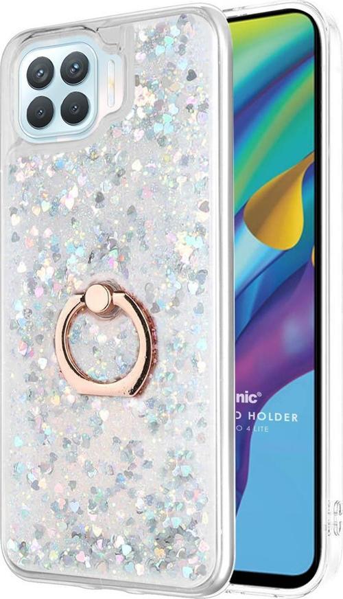 Oppo Reno 4 Lite Kılıf Glitter Liquid Holder Gümüş