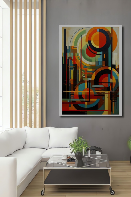 Soyut Sanat Geometrik Desenler Yağlı Boya Görünümlü Ahşap Mdf Dekoratif Dikdörtgen Tablo