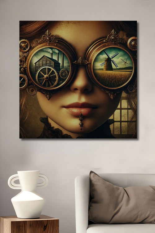 Steampunk Esintili Dekoratif Ahşap Mdf Dikdörtgen Ev,İşyeri Duvar Tablo