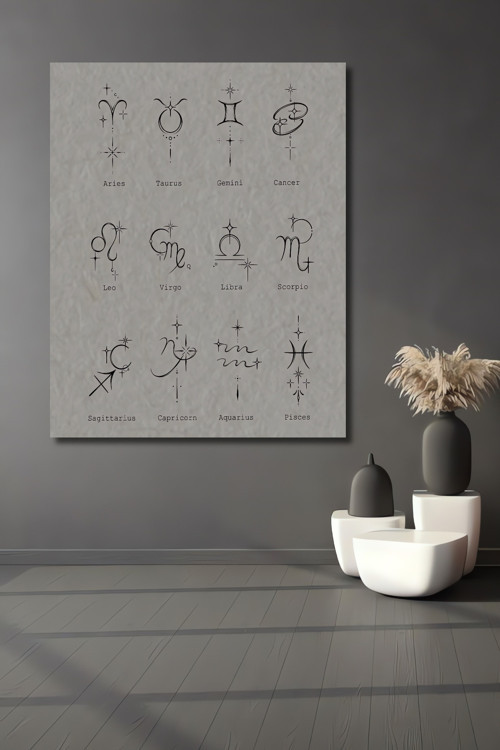 Burç Sembolleri Modern Minimalist Ahşap Mdf Dekoratif Dikdörtgen Ev,İşyeri Duvar Tablo