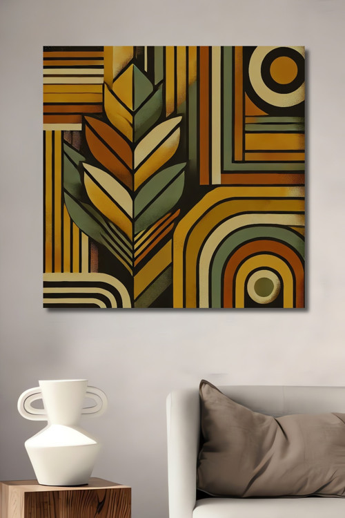 Retro Geometrik Desenli Ahşap Mdf Dekoratif Dikdörtgen Ev,İşyeri Duvar Tablo