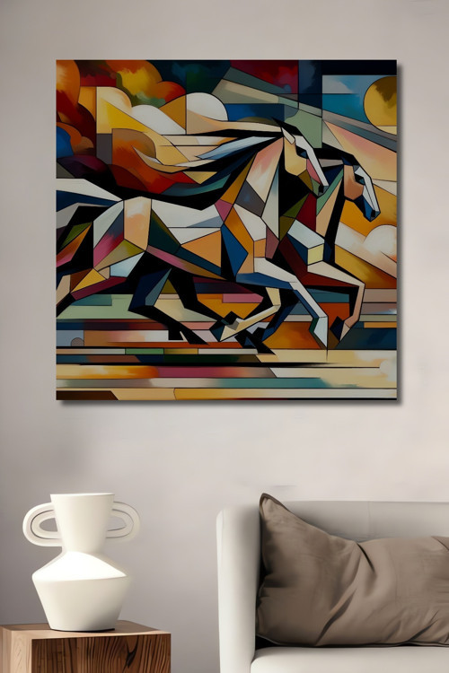 Soyut Atlar Geometrik Sanat Ahşap Mdf Dekoratif Dikdörtgen Ev,İşyeri Duvar Tablo