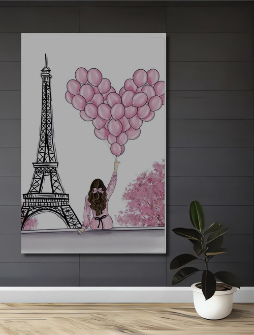 Romantik Paris Balonları Dekoratif Ahşap Mdf Dikdörtgen Ev,İşyeri Duvar Tablo