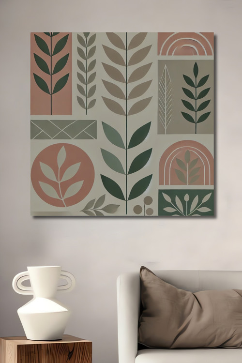 Retro Yaprak Desenli Ahşap Mdf Dekoratif Dikdörtgen Ev,İşyeri Duvar Tablo