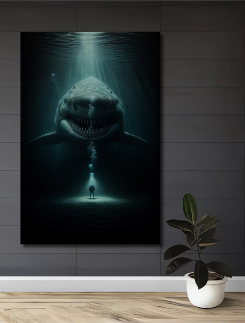 Dev Köpekbalığı Macerası Dekoratif Ahşap Mdf Dikdörtgen Ev,İşyeri Duvar Tablo