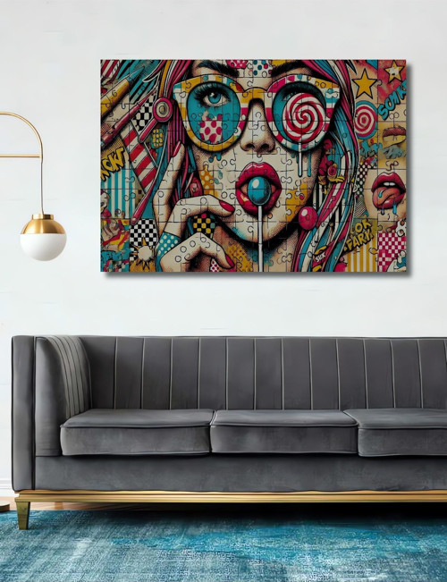 Renkli Pop Art Kadın Portresi Dekoratif Ahşap Mdf Dikdörtgen Ev,İşyeri Duvar Tablo