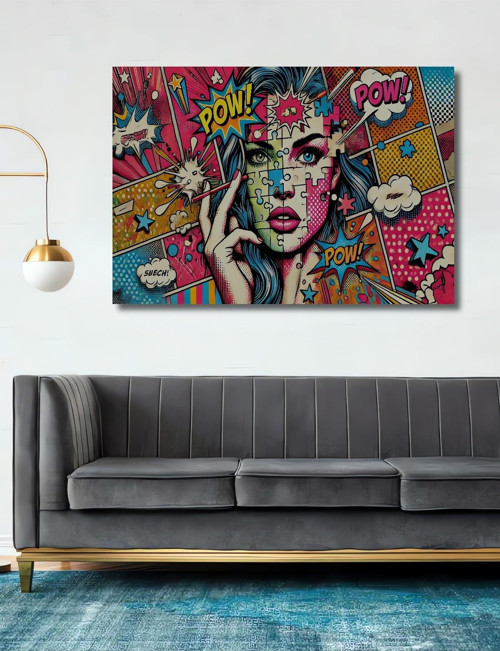 Pop Art Tarzı Patlayan İllüstrasyon Dekoratif Ahşap Dikdörtgen Ev,İşyeri Duvar Tablo