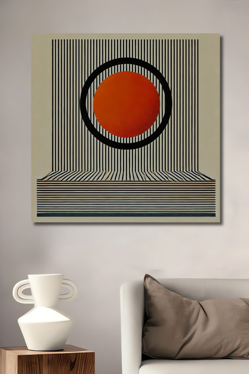 Retro Çizgisel Güneş Modern Sanat Ahşap Mdf Dekoratif Dikdörtgen Ev,İşyeri Duvar Tablo