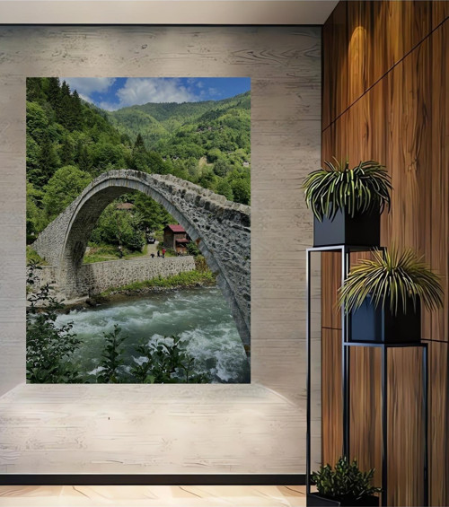 Karadeniz Yayla Köprüsü Manzarası Dekoratif Ahşap Mdf Dikdörtgen Ev,İşyeri Duvar Tablo