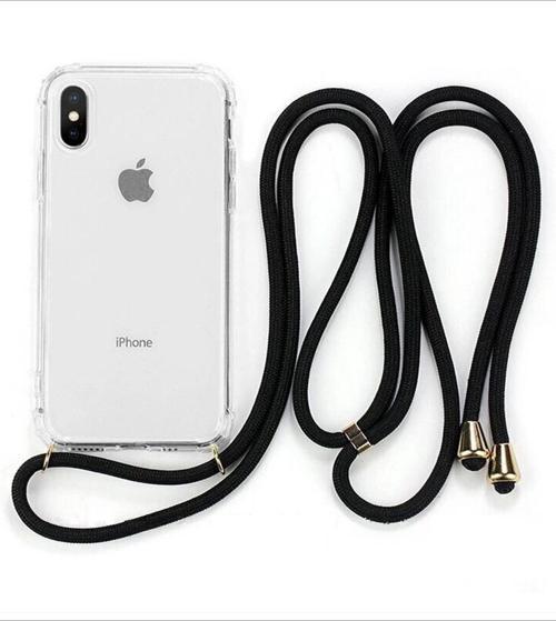 Iphone X / Xs Siyah Şeffaf Boyun Omuz Askılı Ipli Kordonlu Kılıf