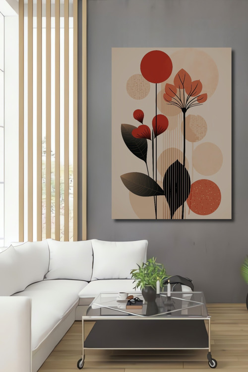 Minimalist Çiçek Desenli Ahşap Mdf Dekoratif Dikdörtgen Ev,İşyeri Duvar Tablo