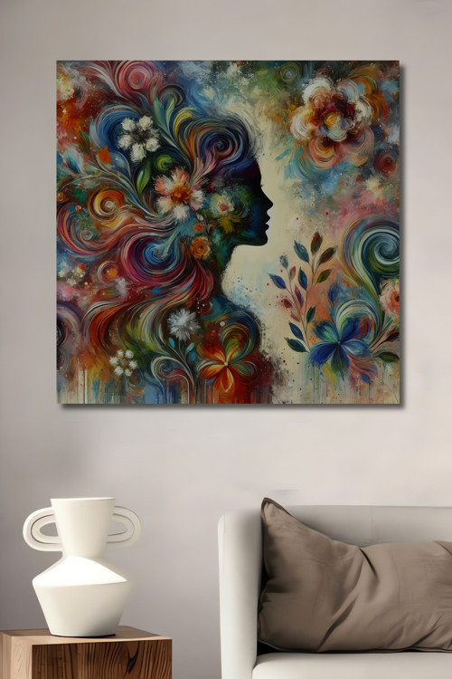 Çiçekli Siluet Modern Sanat Yağlı Boya Görünümlü Dekoratif Ahşap Mdf Dikdörtgen Tablo