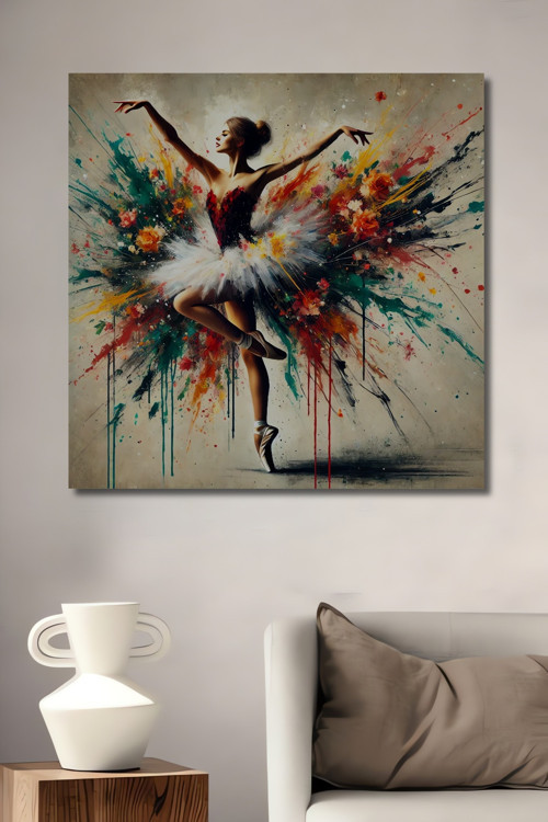 Modern Sanat Balerin Çiçek Patlaması Dekoratif Ahşap Dikdörtgen Ev,İşyeri Duvar Tablo