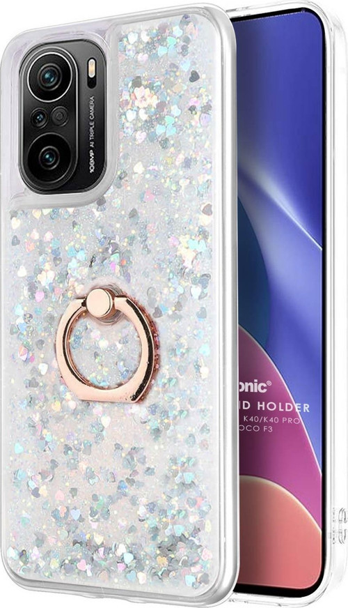 Xiaomi Poco F3 Kılıf Glitter Liquid Holder Gümüş