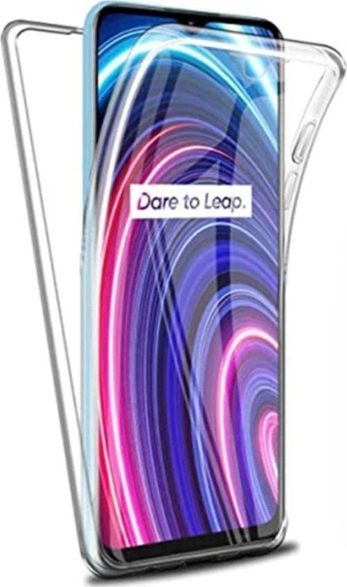Oppo Realme C25Y Kılıf Şeffaf 360 Ön Arka Korumalı Silikon