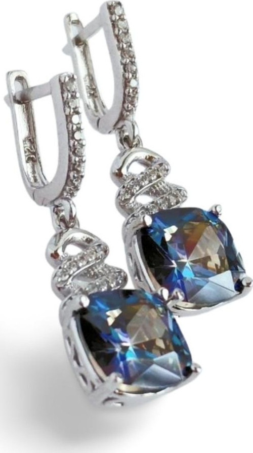 925 Gümüş Mavi Topaz Taşlı Love Tasarım Kadın Küpe