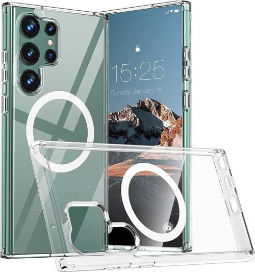 Samsung Galaxy S23 Ultra Kılıf Magsafe Wireless Kablosuz Şarj Uyumlu Manyetik Şeffaf Kapak