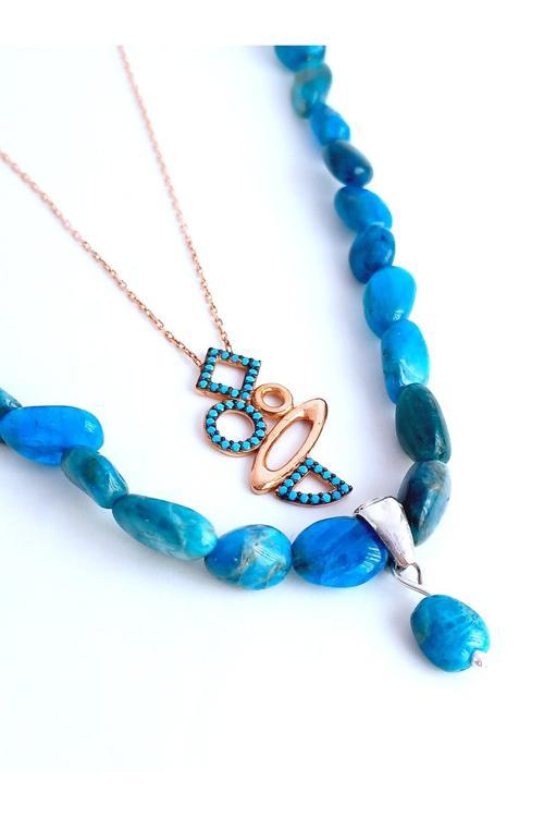 Apatit Doğal Taşlı Kalp Çakra Gümüş Kadın Kolye Tansiyonu Dengeler