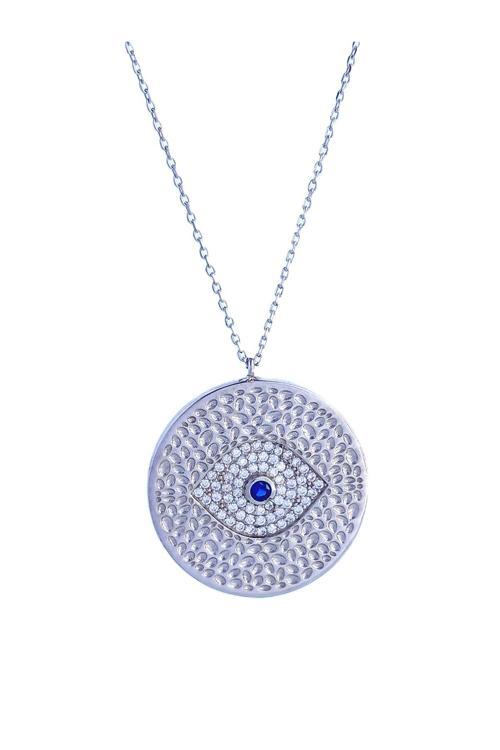 Gümüş Mavi Nazar Boncuk Tasarım Göz Kadın Kolye Sevgililer Günü Hediye
