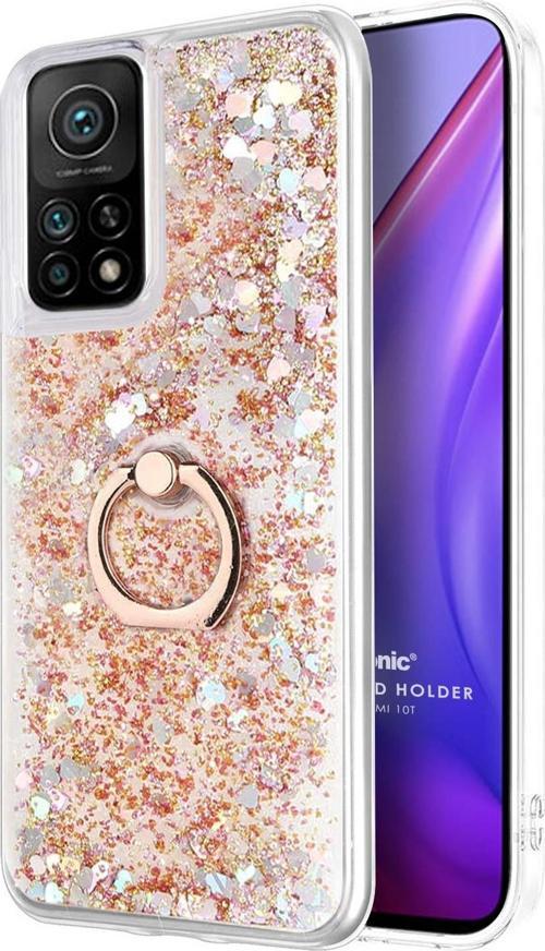 Xiaomi Mi 10T Pro Kılıf Glitter Liquid Holder Gold