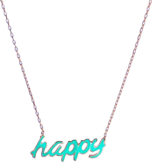Gümüş Pan Tasarım Mineli Happy Neon Yeşil Mutlu Kadın Kolye Sevgililer Günü Hediye