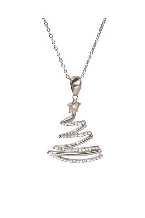 925 Ayar Gümüş Yılbaşı Ağacı Christmas Tasarım Yıldız Kadın Kolye