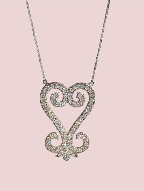 925 Ayar Gümüş Sankofa Tasarım Gold Işıltılı Kadın Kolye Doğum Günü Hediye