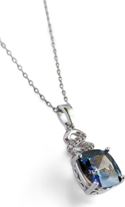 925 Gümüş Mavi Topaz Taşlı Love Tasarım Kadın Kolye