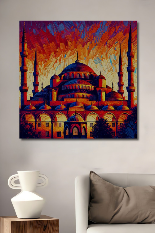 Sultanahmet Camii Yağlı Boya Dekoratif Ahşap Mdf Dikdörtgen Ev,İşyeri Duvar Tablo