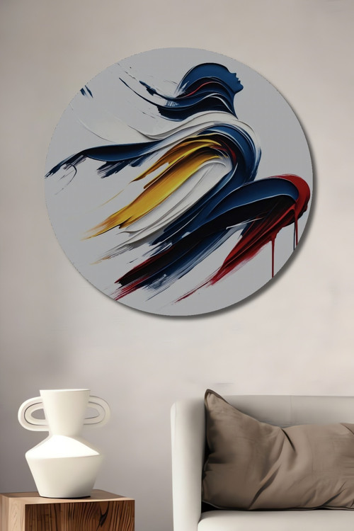 Soyut Sanat Kadın Figürü Dekoratif Ahşap Mdf Yuvarlak Ev,İşyeri Duvar Tablo