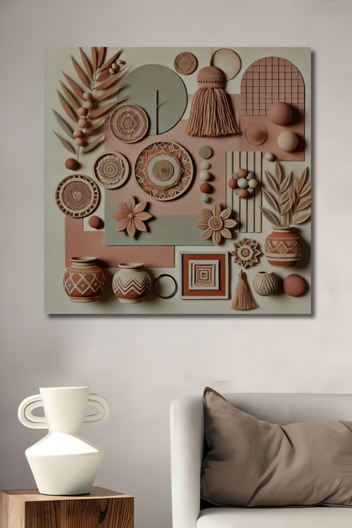 Dekoratif Ahşap Dikdörtgen Ev,İşyeri Duvar Tablo Modern İskandinav Geometrik Sanat