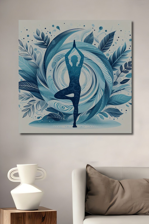 Yoga Pozunda Sanatçı Kadın Desenli Dekoratif Ahşap Dikdörtgen Ev,İşyeri Duvar Tablo