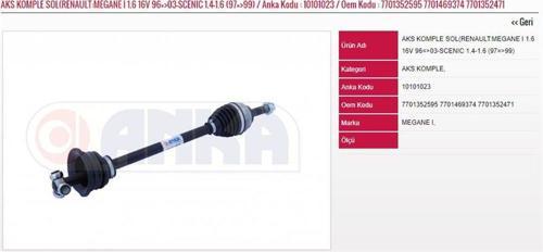 AKS KOMPLE SOL 1.4-1.6-1.9-2.0  96=>   RENAULT MEGANE I