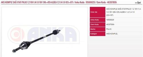 AKS KOMPLE SAĞ (FIAT:PALIO 1.2 16V-1.4-1.6 16V (96=>05)-ALBEA 1.2-1.4-1.6 (03=>07)