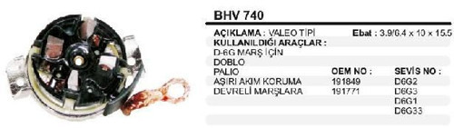 VA1671 12V KÖMÜR YUVASI FIAT DOBLO AŞIRI AKIM KORUMA DEVRELİ MARŞLARA 3,9/6,4X10X15,5 VALEO TİP ALBEA DOBLO COMBO CORSA