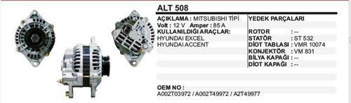 ALTERNATÖR 12V 85A HYUNDAI EXCEL / ACCENT MITSUBISHI TİP