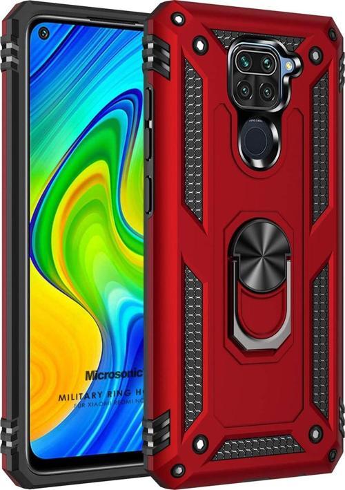Xiaomi Redmi Note 9 Kılıf Military Ring Holder Kırmızı