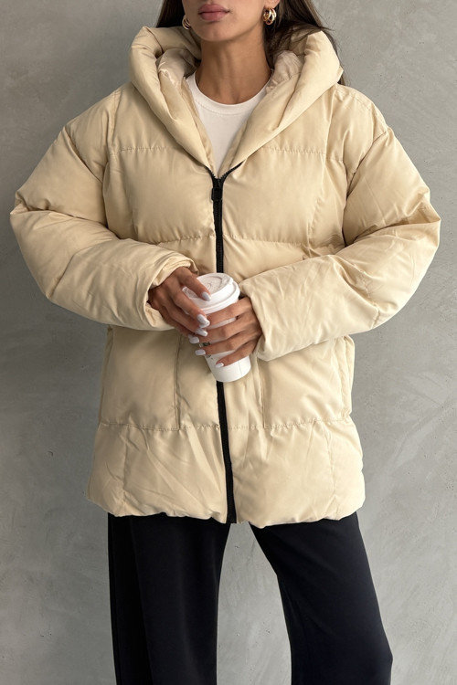 Cepli Bol Kesim Kare Kapitone Desenli İçi Dolgulu Rahat Mont