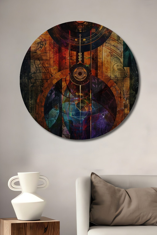 Geometrik Soyut Sanat Ahşap Mdf Dekoratif Yuvarlak Ev,İşyeri Duvar Tablo