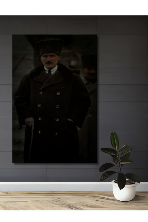 Atatürk Tarihi Anı Siyah Beyaz Ahşap Mdf Dekoratif Dikdörtgen Ev,İşyeri Duvar Tablo