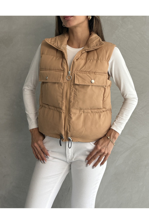 Üstten Cep Kapakı Dik Yaka İçi Dolgulu Yelek