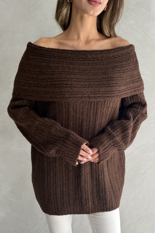 Madonna Yaka Uzun Kollu Dokulu Örgülü Bol Kalıp Triko Kazak