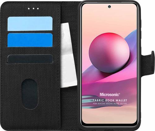 Xiaomi Redmi Note 10S Kılıf Fabric Book Wallet Siyah