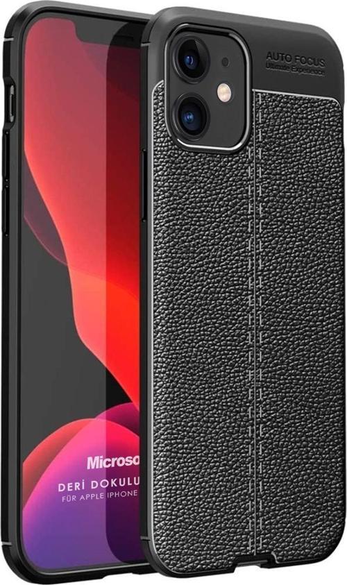Apple iPhone 12 Kılıf Deri Dokulu Silikon Siyah