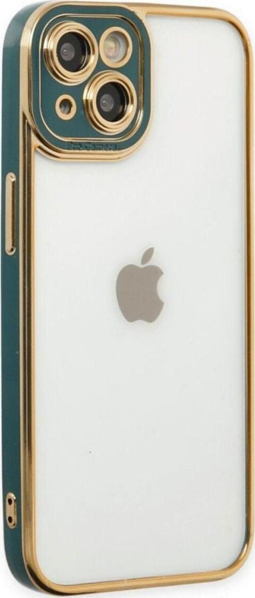 iPhone 13 Uyumlu Kılıf Kamera Lens Korumalı Kenarları Renkli Gold Arkası Şeffaf Silikon